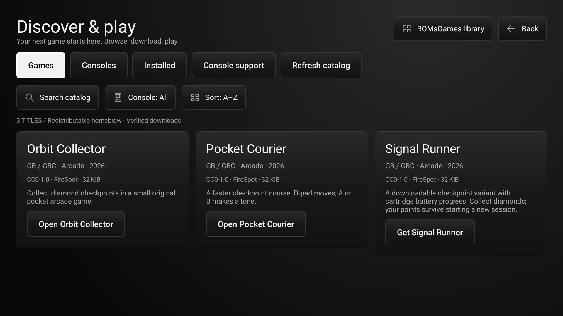 FireSpot library and game discovery view